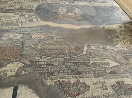 Incredible Byzantine mosaic map inside the church, showing Jersualem